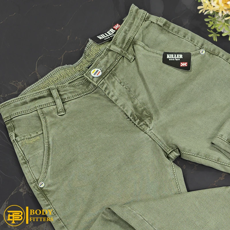 J168 Olive Green Jeans Pant - Image 4