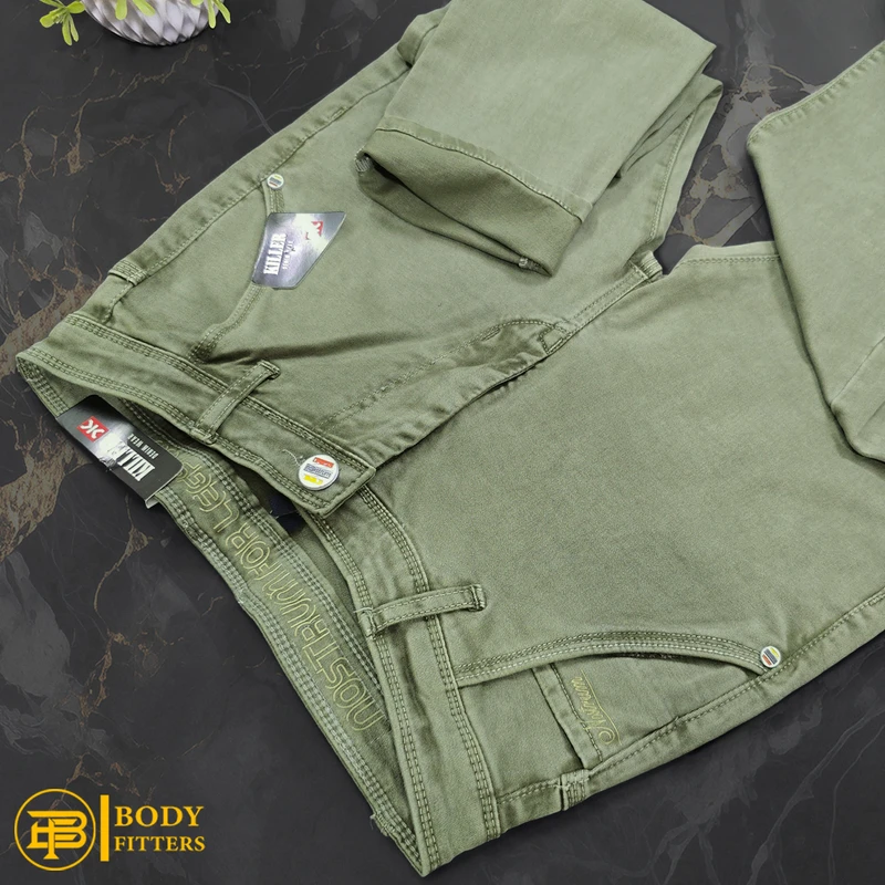 J168 Olive Green Jeans Pant - Image 3