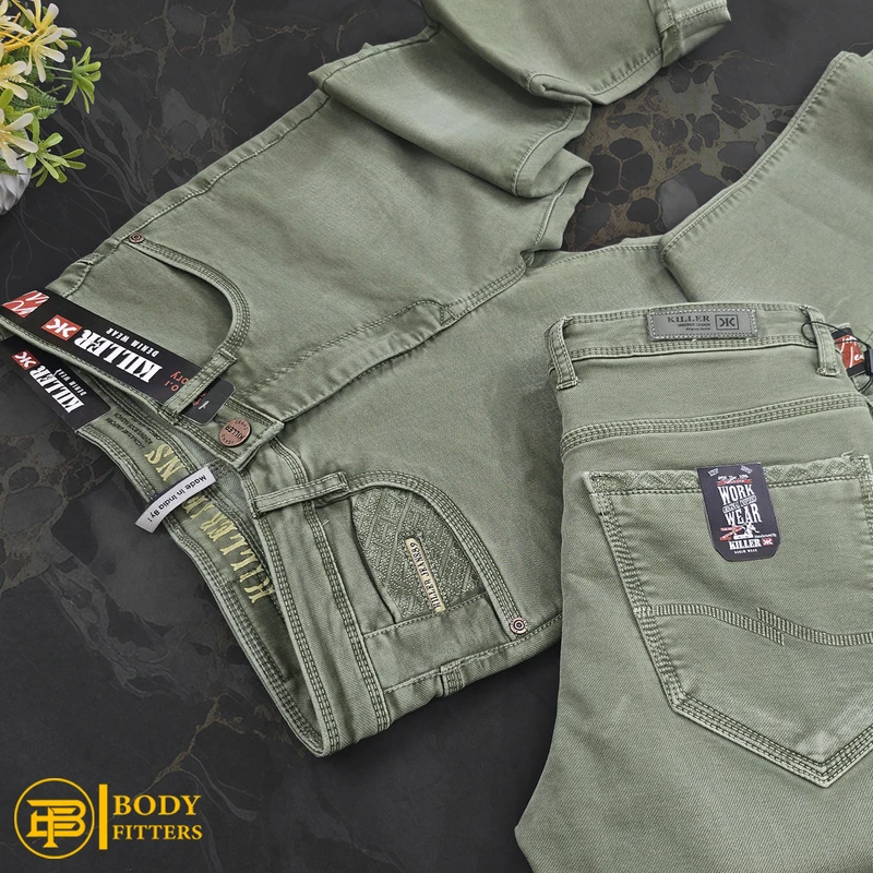 J187 Olive Green Faded Jeans Pant