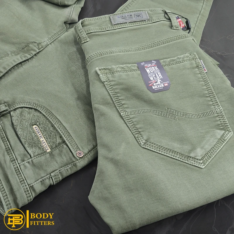 J187 Olive Green Faded Jeans Pant - Image 3